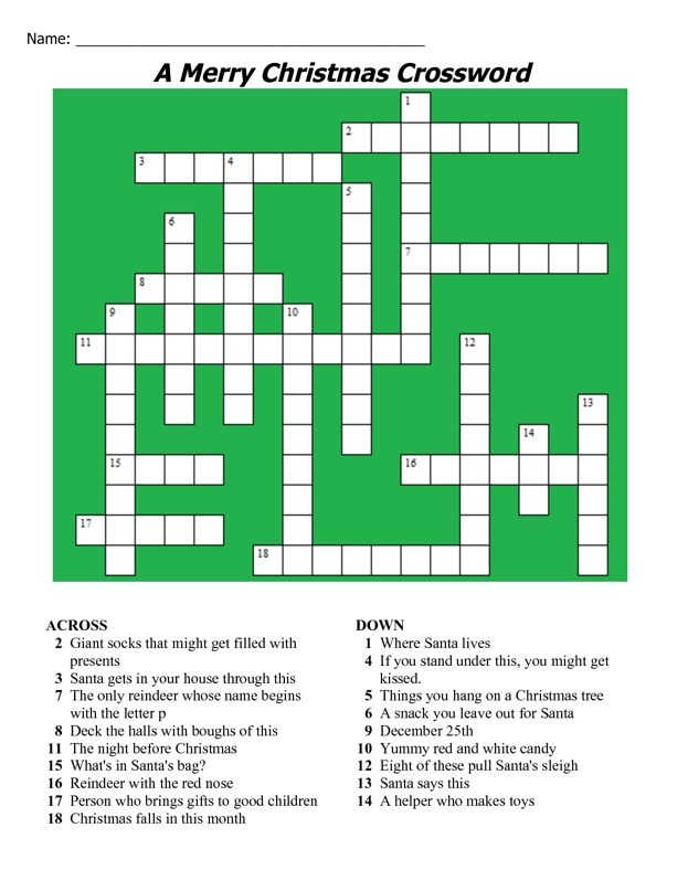 Christmas Printable Crossword