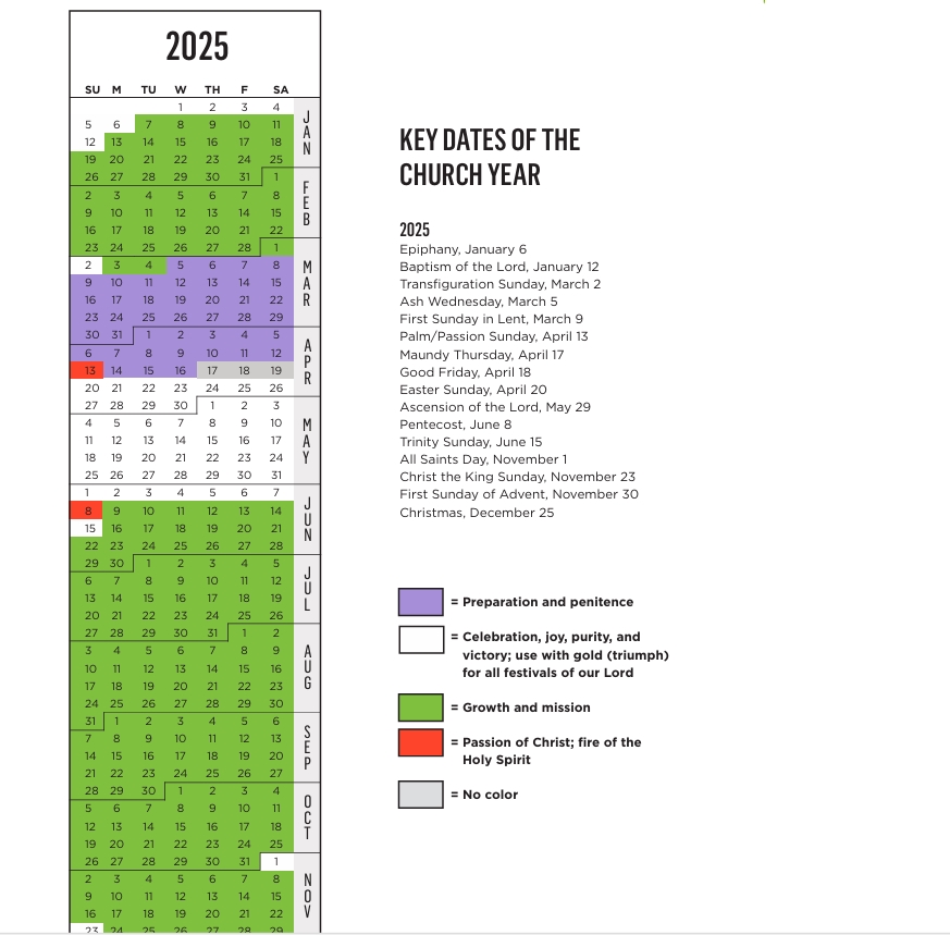 Liturgical Calendar 2025 Printable