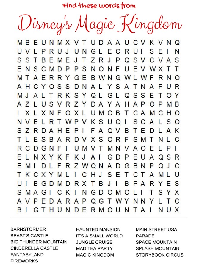 Disney Word Search Printable