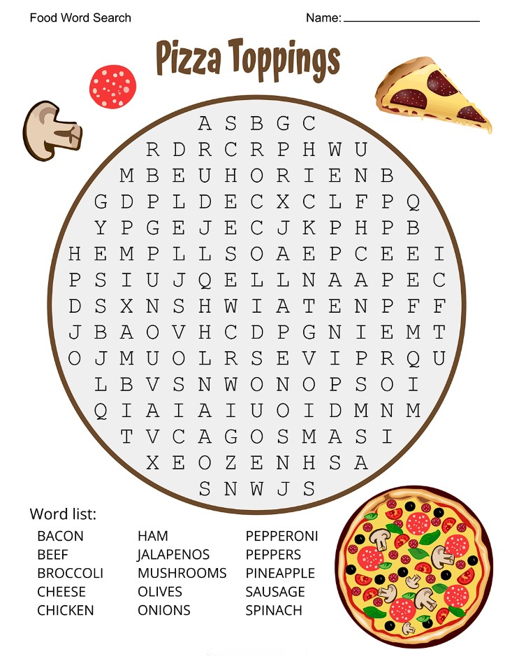 Food Word Search Printable