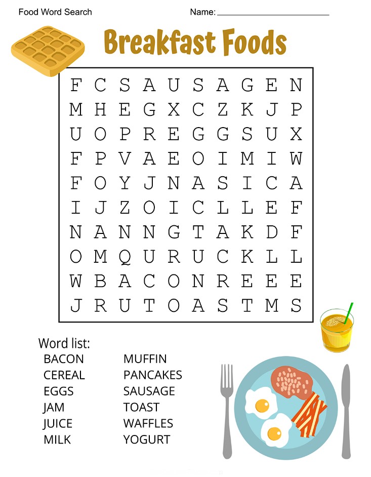 Food Word Search Puzzles Printable