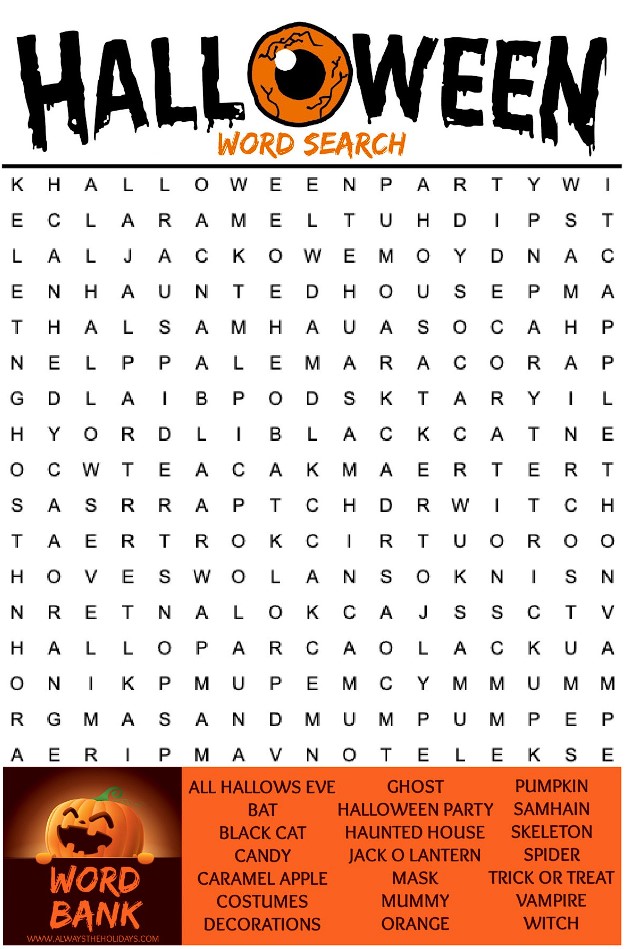 Free Printable Halloween Word Search