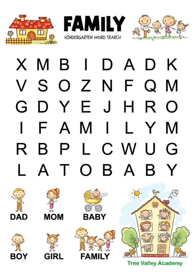 Kindergarten Printable Word Search