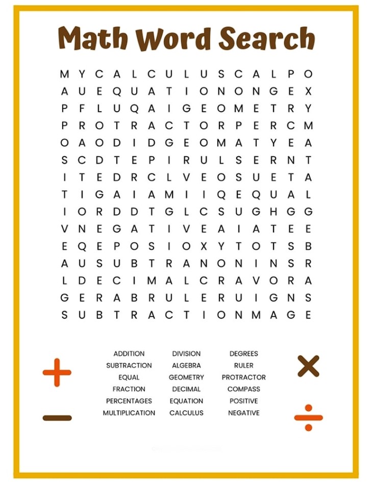 Math Word Search Printable