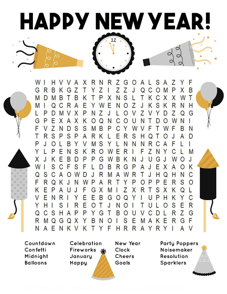 New Years Word Search Printable