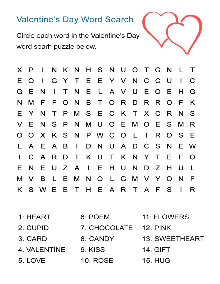 Valentine'S Day Word Search Printable