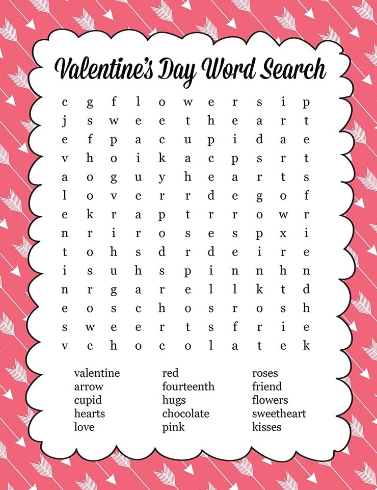 Word Search Valentine'S Day Printable