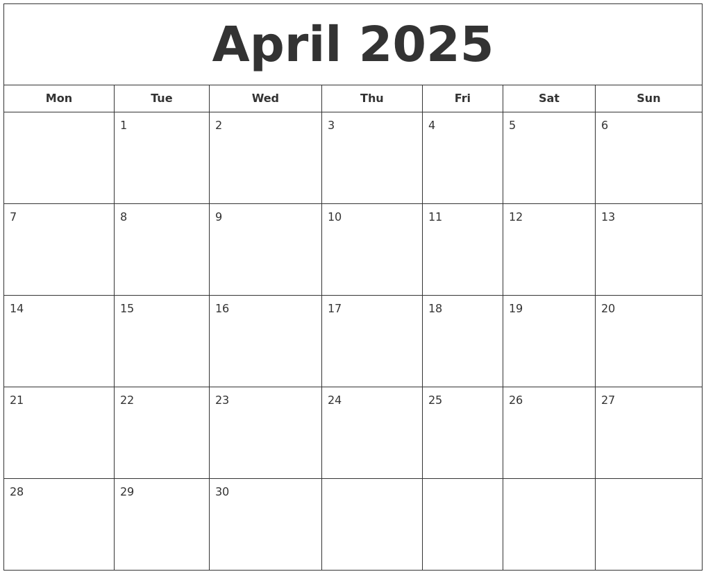 April 2025 Calendar Page Printable Calendar Ashil Terese