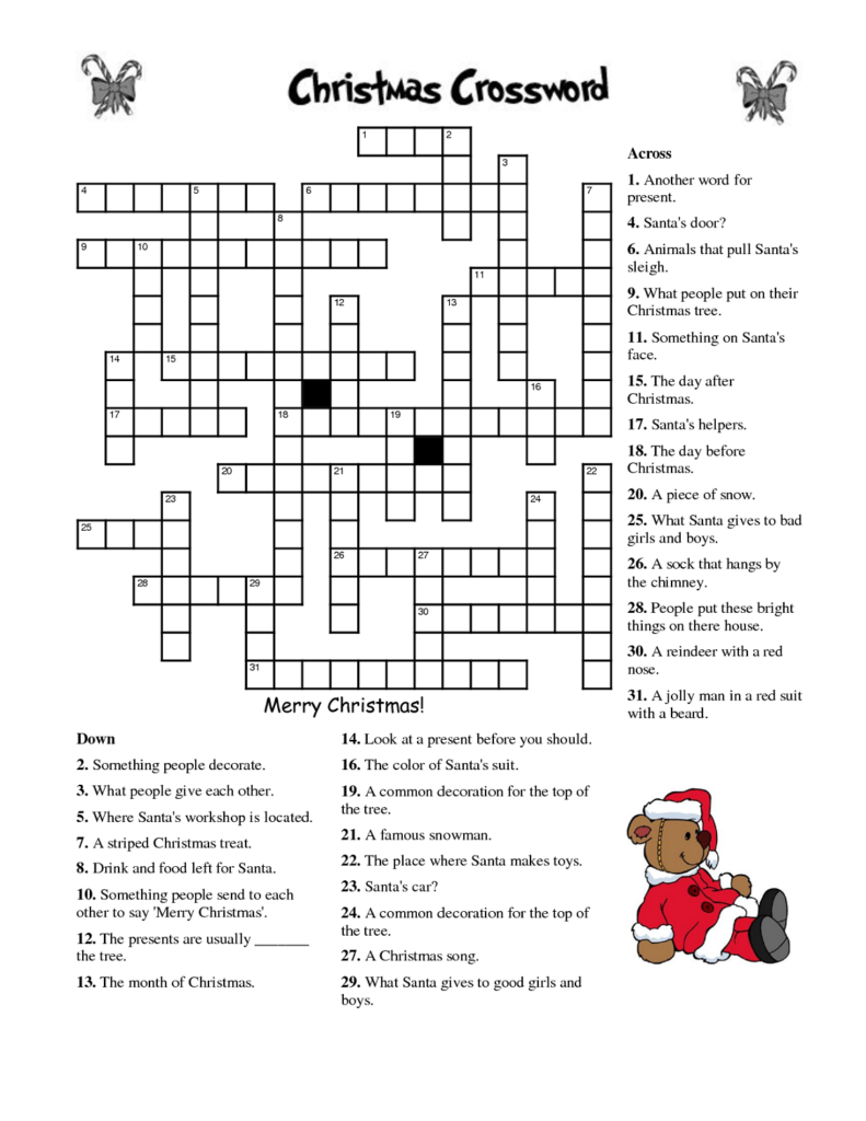 Christmas Crossword Free Printable For Adults