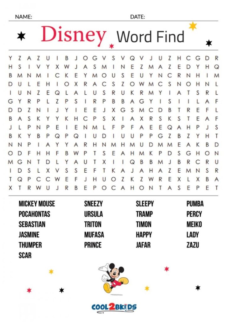 Disney Printable Word Search