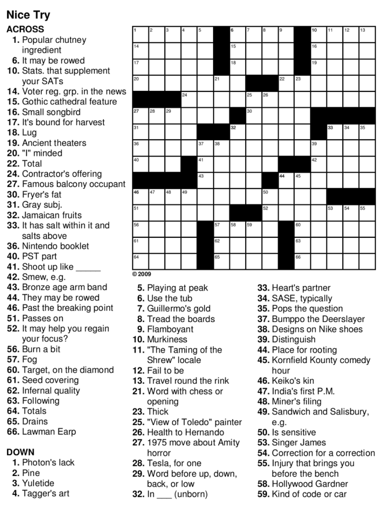 Easy Printable Crossword Puzzles For Seniors