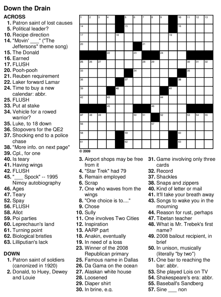 Easy Printable Crossword Puzzles For Seniors