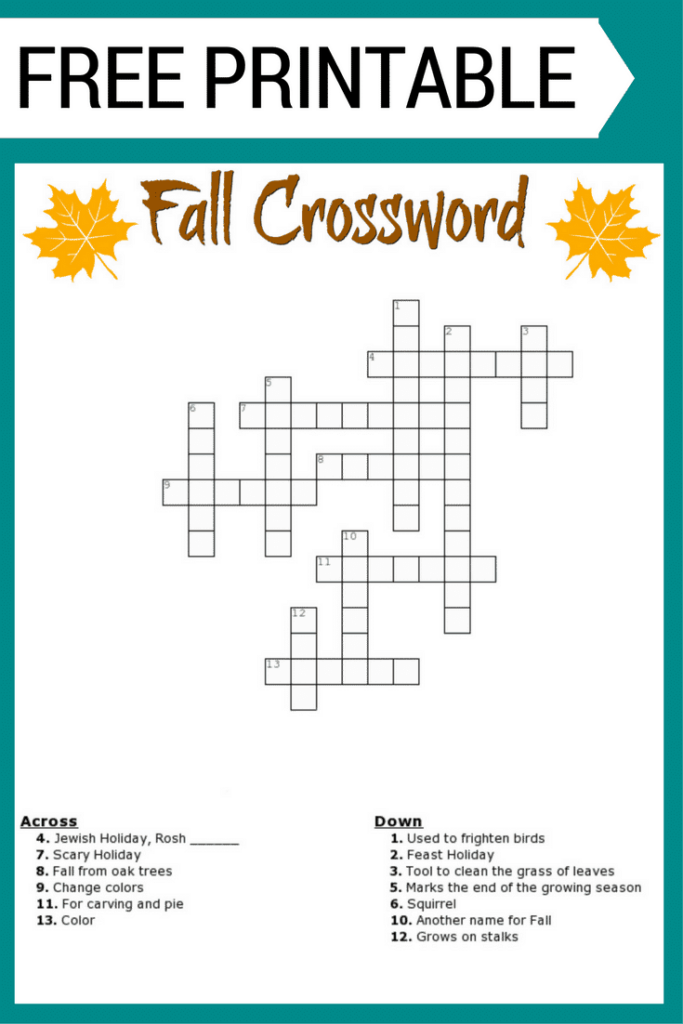 Fall Crossword Puzzle Printable