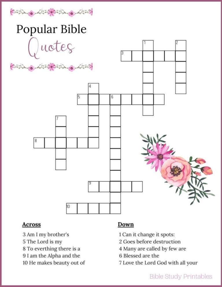 Crossword Puzzles Bible Printable - template.insidethehood.com