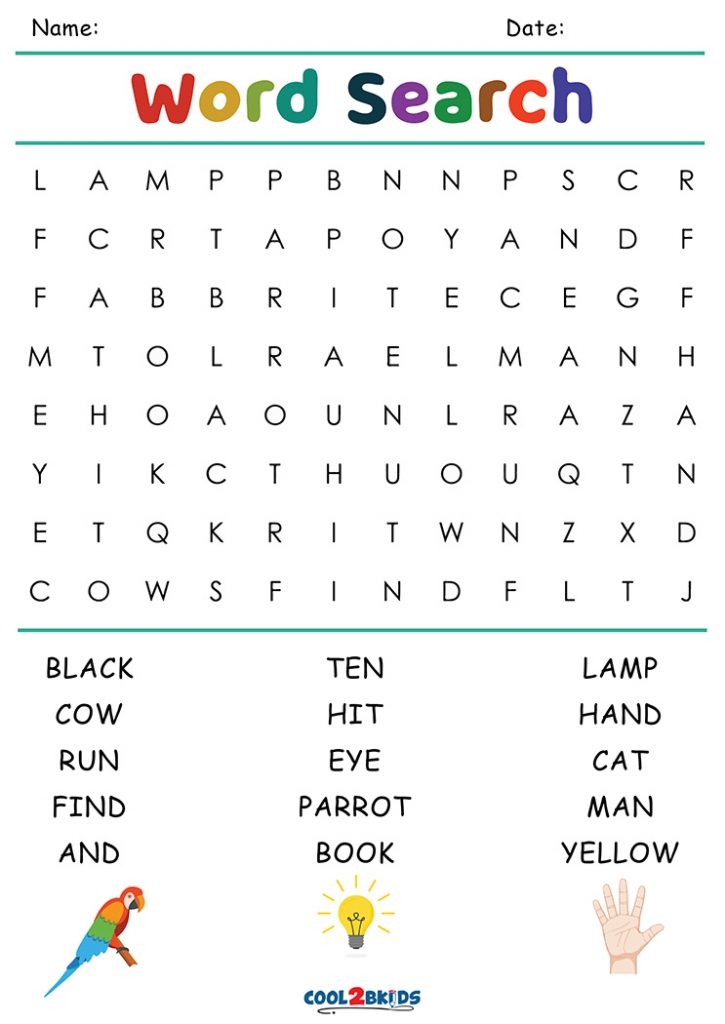 Free Printable Kindergarten Word Search