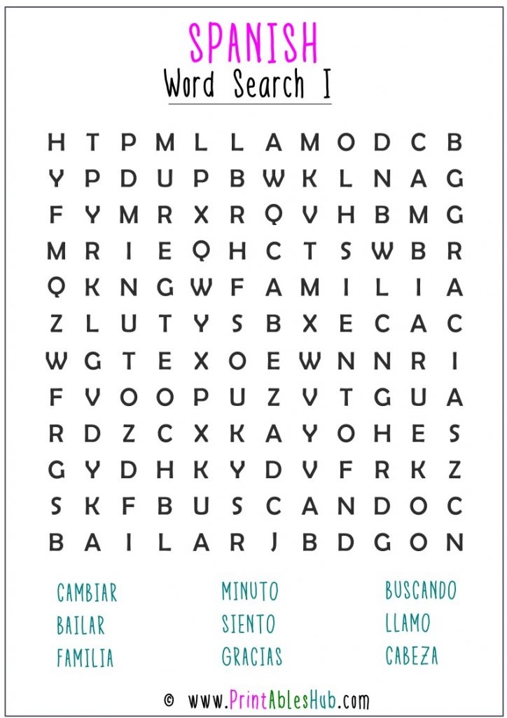 Free Printable Spanish Word Search Puzzle With Answer Key PDF