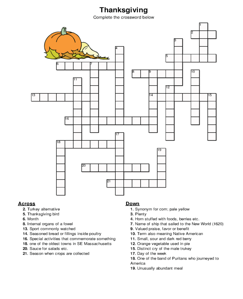 Free Printable Thanksgiving Crossword Puzzles