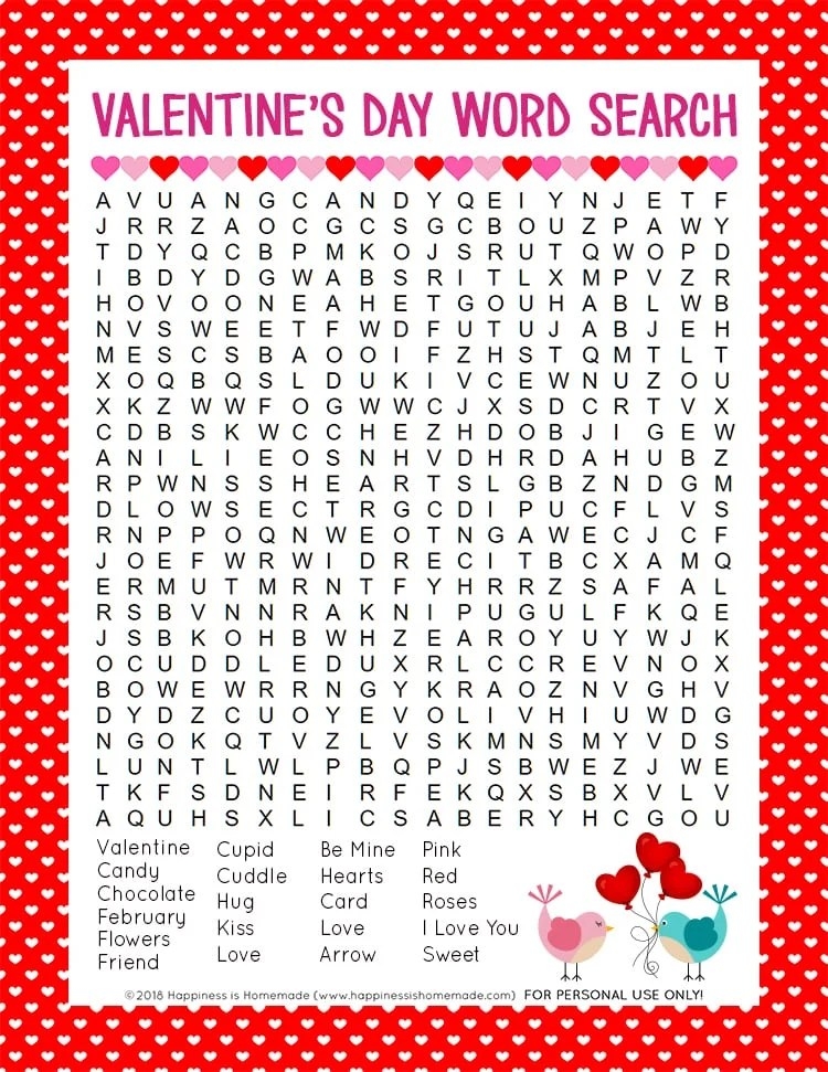 Free Printable Valentines Word Search