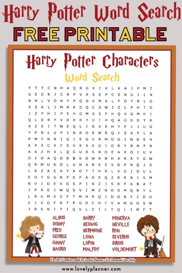 Harry Potter Word Search Printable