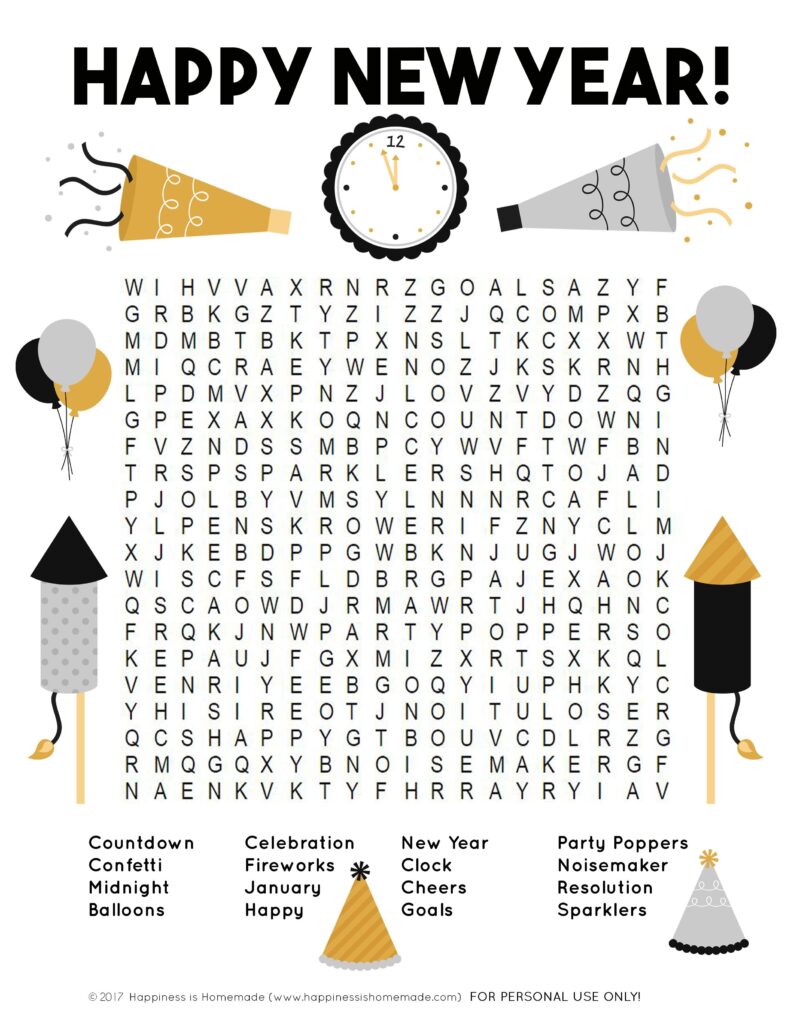 New Years Word Search Free Printable