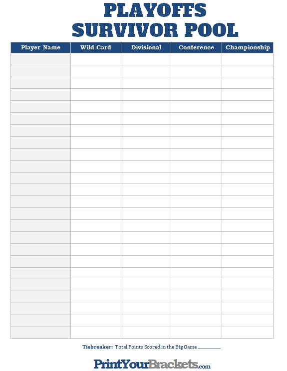 Nfl Survivor Pool Template