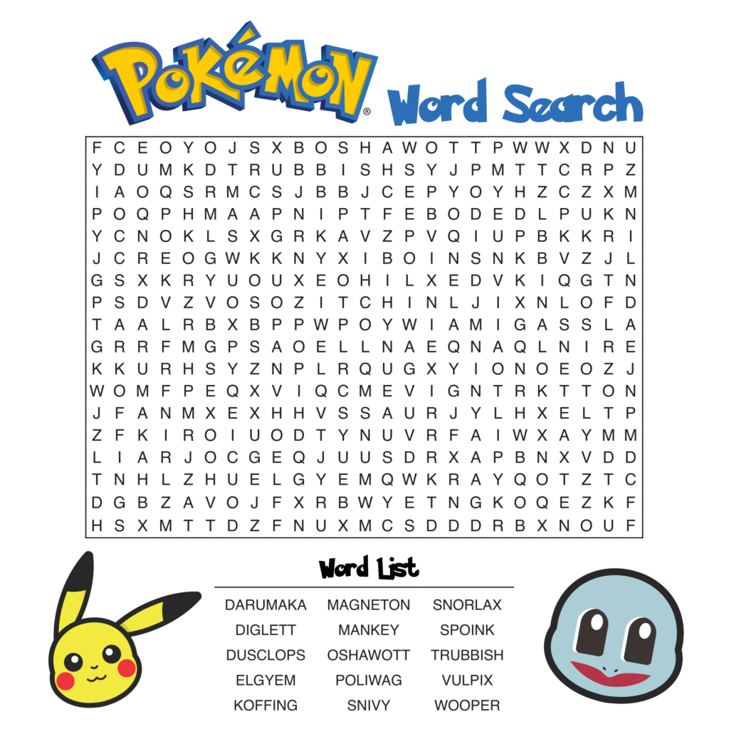 Pokemon Word Search Puzzles 10 Free PDF Printables Printablee