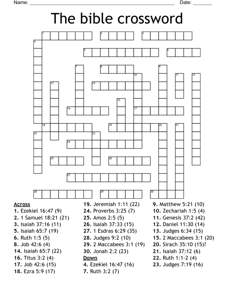 Printable Biblical Crossword Puzzles