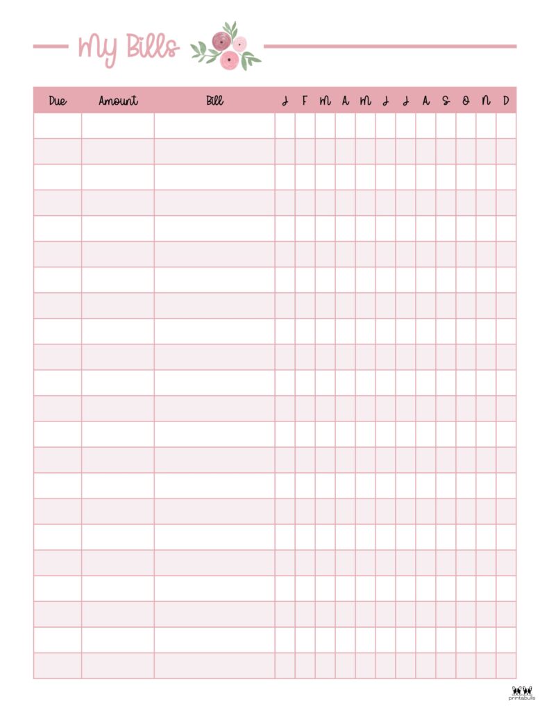 Printable Bill Planner