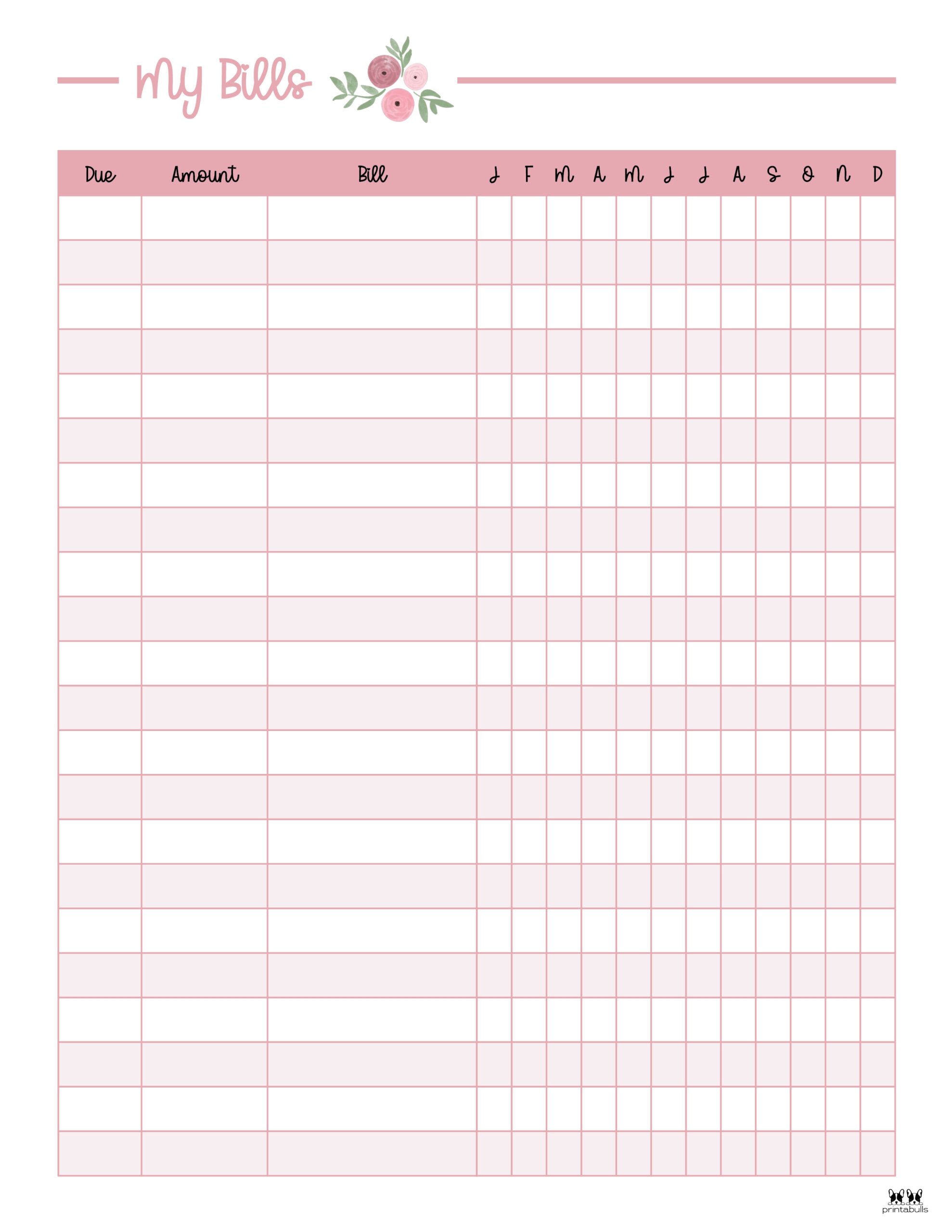 Printable Bill Planner