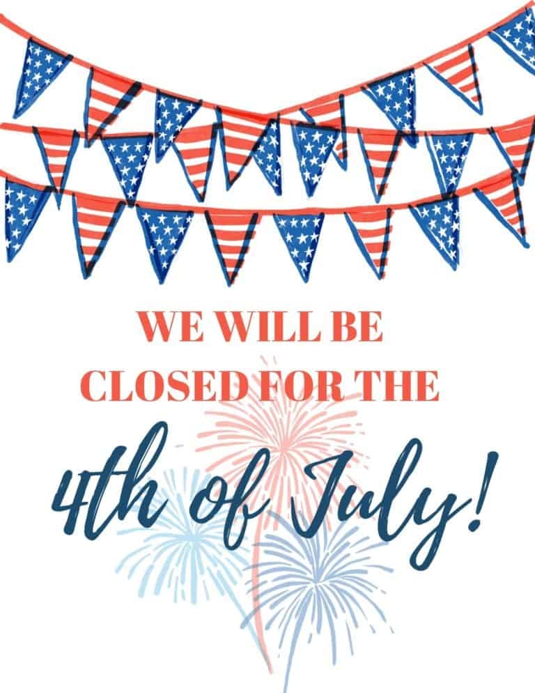 Printable Closed For 4Th Of July Sign Template