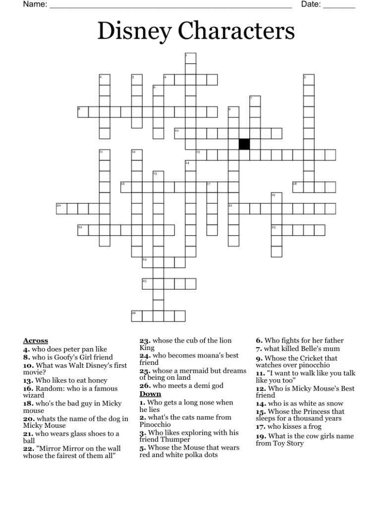 Printable Disney Crossword Puzzles Printable Word Searches