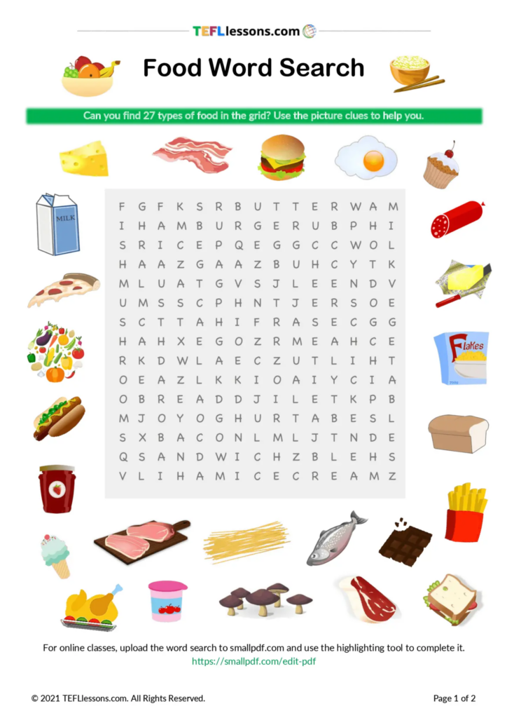 Printable Food Word Search