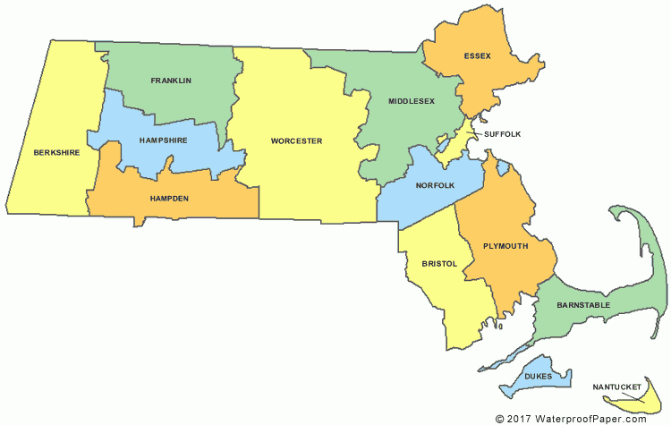 Printable Massachusetts Maps State Outline County Cities