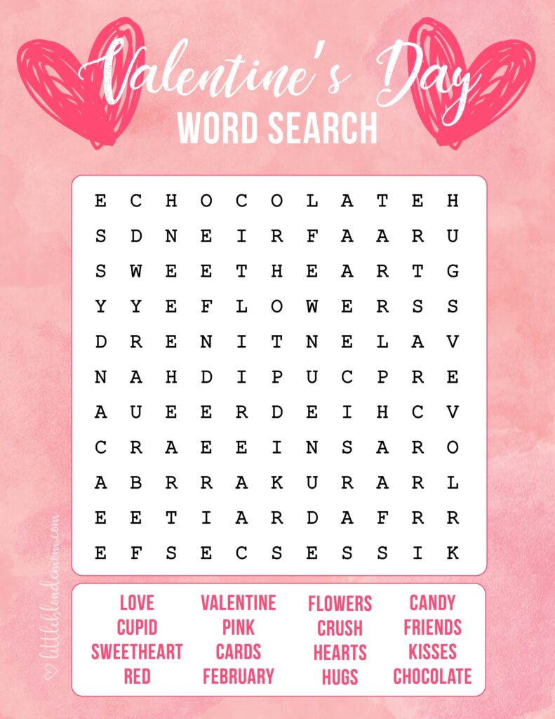 Valentine s Day Word Search Printable Little Blonde Mom