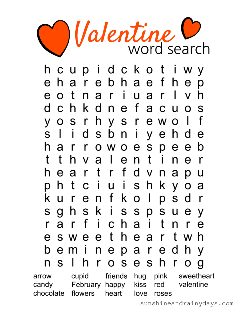 Valentine Word Search Printable