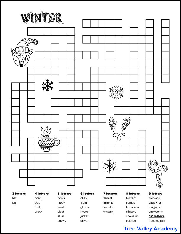 Winter Crossword Puzzle Free Printable