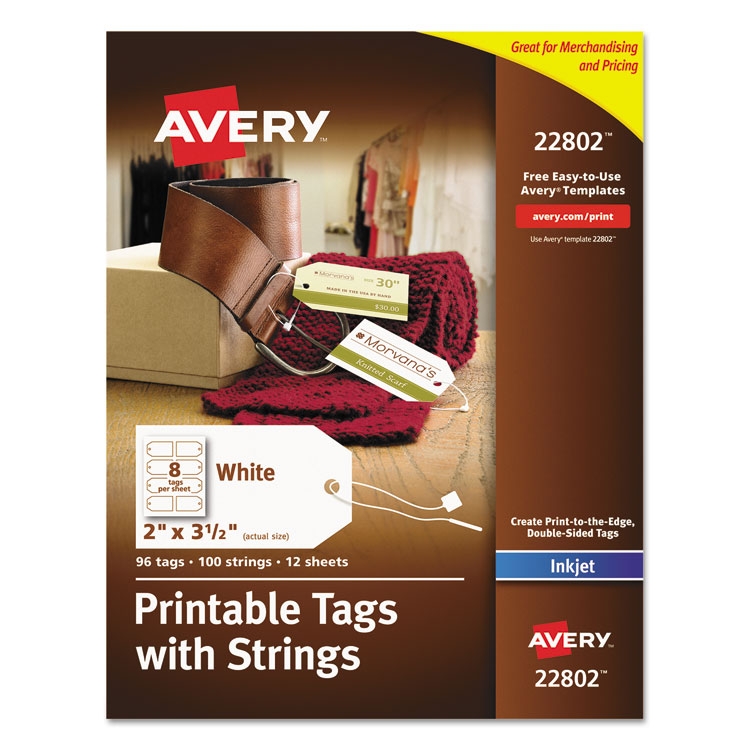 AVE22802 Avery 22802 Printable Rectangular Tags With Strings 2 X 3 